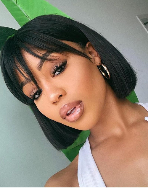 Jessies Wig 10" $59.99 Straight Bob Wigs With Bangs Cute Short Human Hair Wigs