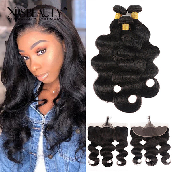 Xrs Beauty Hair Body Wave 3 Bundles With 13x4 Lace Frontal Human Hair [FW05]