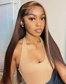 Jessies Wig Brown Color With Blonde Highlights Remy Straight Lace Front Human Hair Wigs