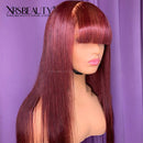 Xrs Beauty Hair Burgundy Wig with Bangs Long Straight Human Hair 13x4 Lace Front Wig [CFW05]