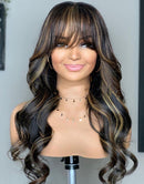 Jessies Wig Buy 2 Wigs= $229 18" Highlight Honey Blonde Lace Closure Wig With Bangs 10" Water Wave Bob Headband Wig