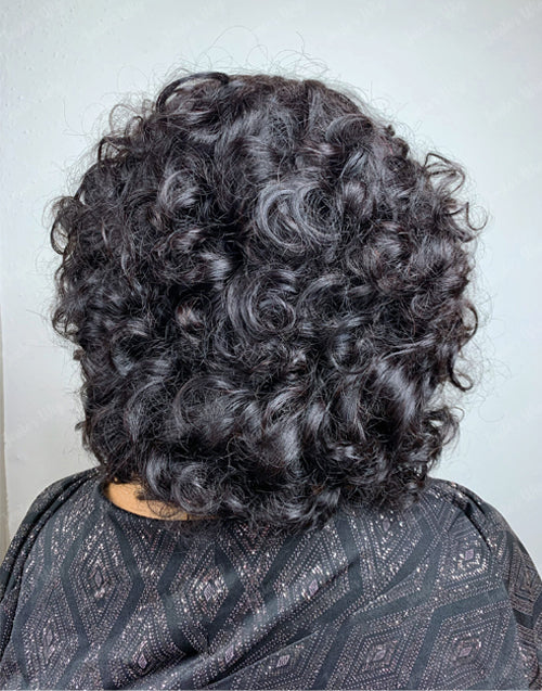 Jessies Wig Bouncy Curly Double Drawn Human Hair Wig With Bangs Rose Curly Hair Natural Black Color