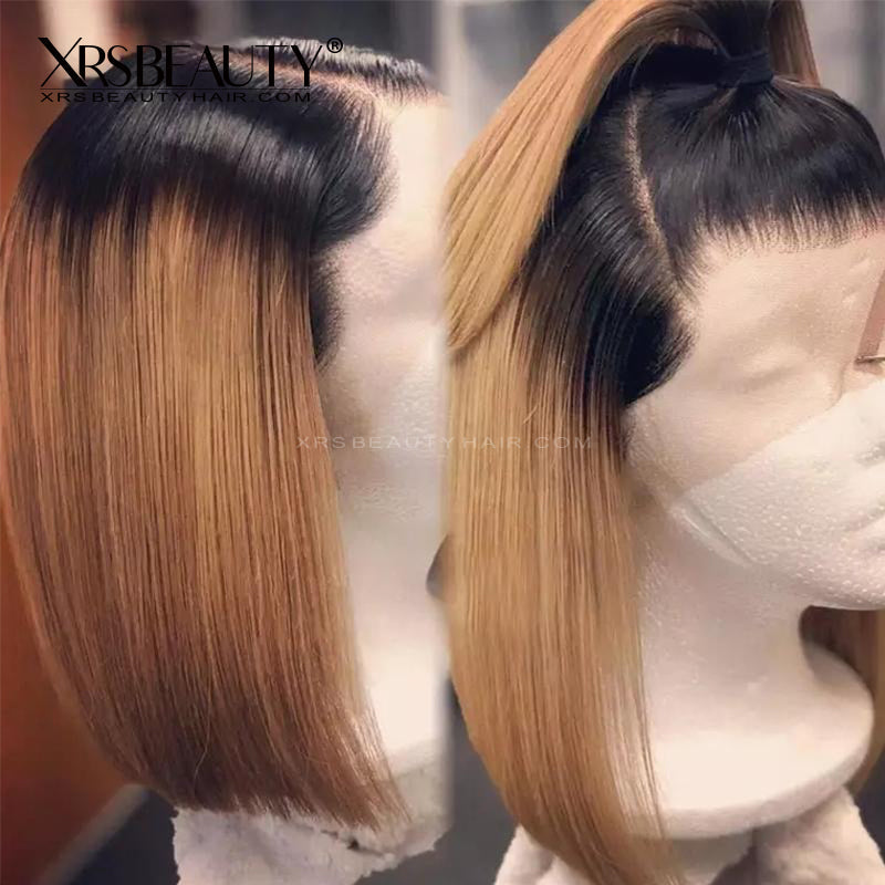 Xrs Beauty Hair 14'' Honey Blonde Ombre Human Hair Bob Lace Front Wig With Dark Roots [BOB12]