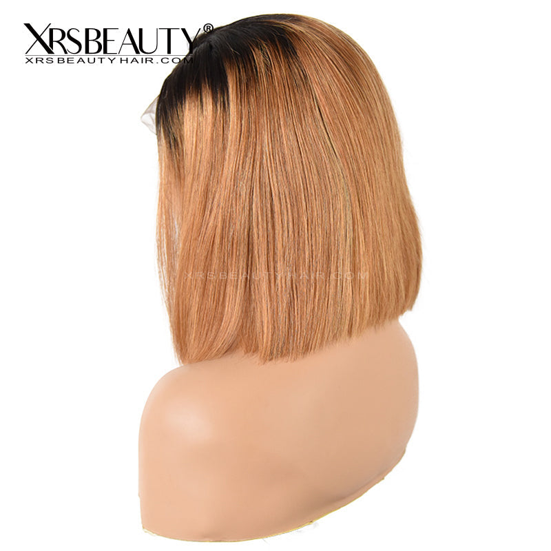 Xrs Beauty Hair 14'' Honey Blonde Ombre Human Hair Bob Lace Front Wig With Dark Roots [BOB12]