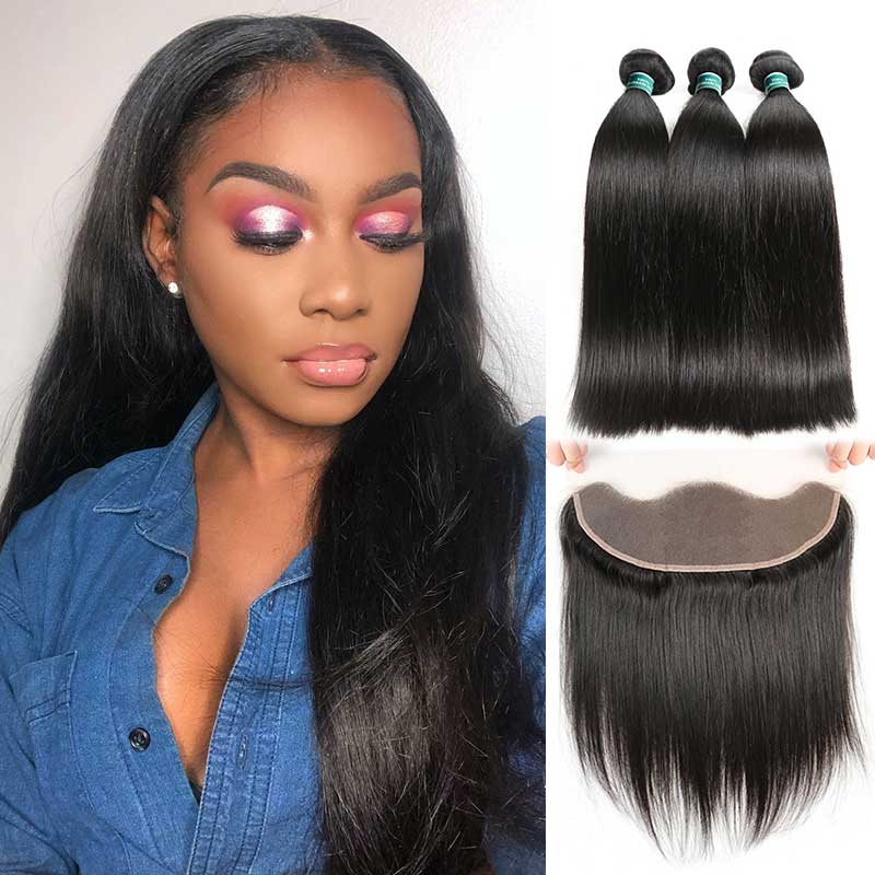 Ali Grace Straight Hair Bundles 3 Pcs With 13x4 Lace Frontal