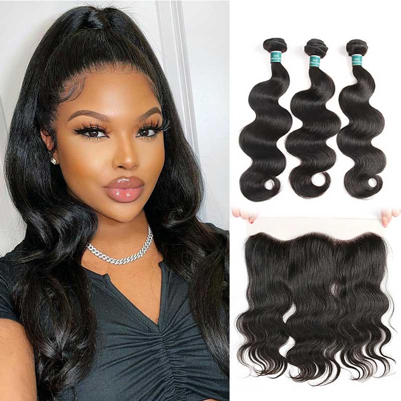 Ali Grace Peruvian Body Wave Hair Bundles 3 Pcs with 13x4 Lace Frontal