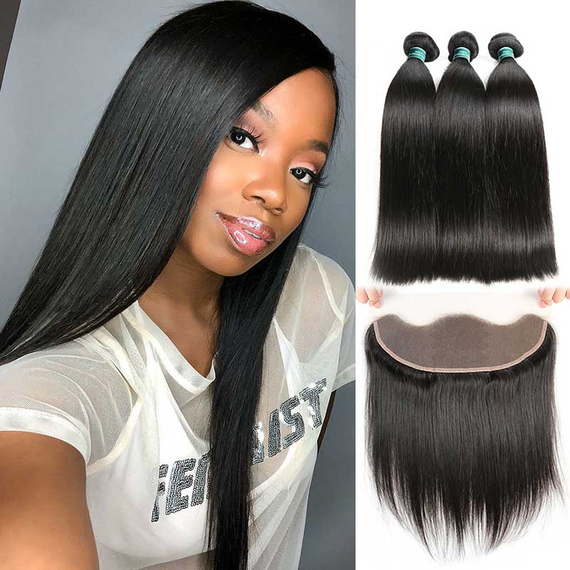 Ali Grace Straight Hair Bundles 3 Pcs With 13x4 Lace Frontal