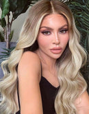 Jessies Wig Jessie's Wig Ombre Ash Blonde Wavy Human Hair Wig Highlight 613 Body Wave Lace Front Wigs With Dark Roots