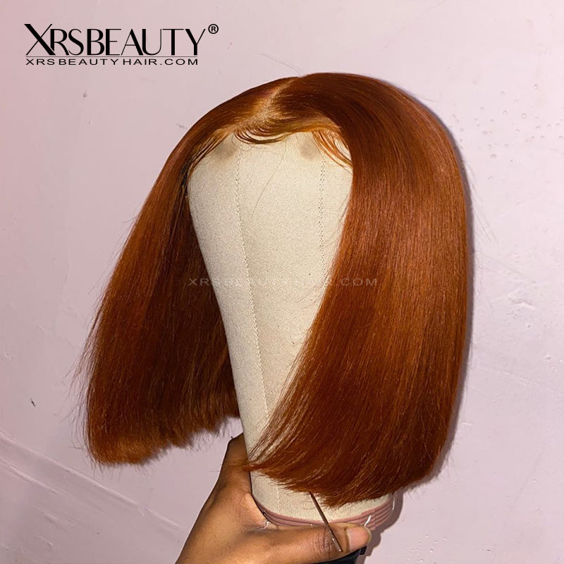 Xrs Beauty Hair Ginger Orange BOB Front Lace Human Hair Wig Pre Plucked Hairline [BOB10]