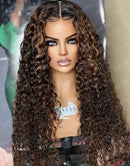 Jessies Wig Glueless Crystal HD Lace Highlight Brown Curly 13x4 Lace Front Wig Human Hair Wig