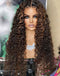 Jessies Wig Glueless Crystal HD Lace Highlight Brown Curly 13x4 Lace Front Wig Human Hair Wig