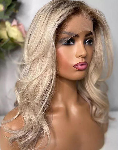 Jessies Wig Ombre Ash Blonde Wavy 13x4 Lace Front Wig Glueless Human Hair Wig