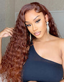 Jessies Wig Reddish Brown Water Wave 13x4 Lace Front Wig Gluesless 4x4 Lace Wig Human Hair Wig