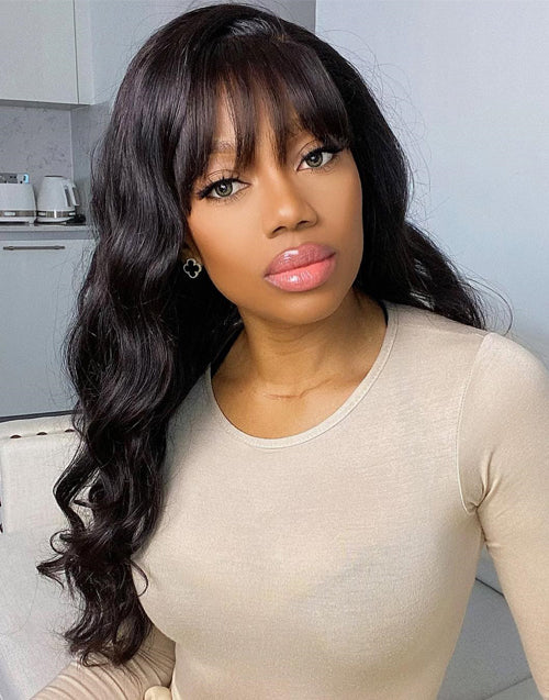 Jessies Wig Body Wave 13x6 Lace Front Wig With Bangs Full Machine Made Wig Brazilian Human Hair Wigs Glueless Wig