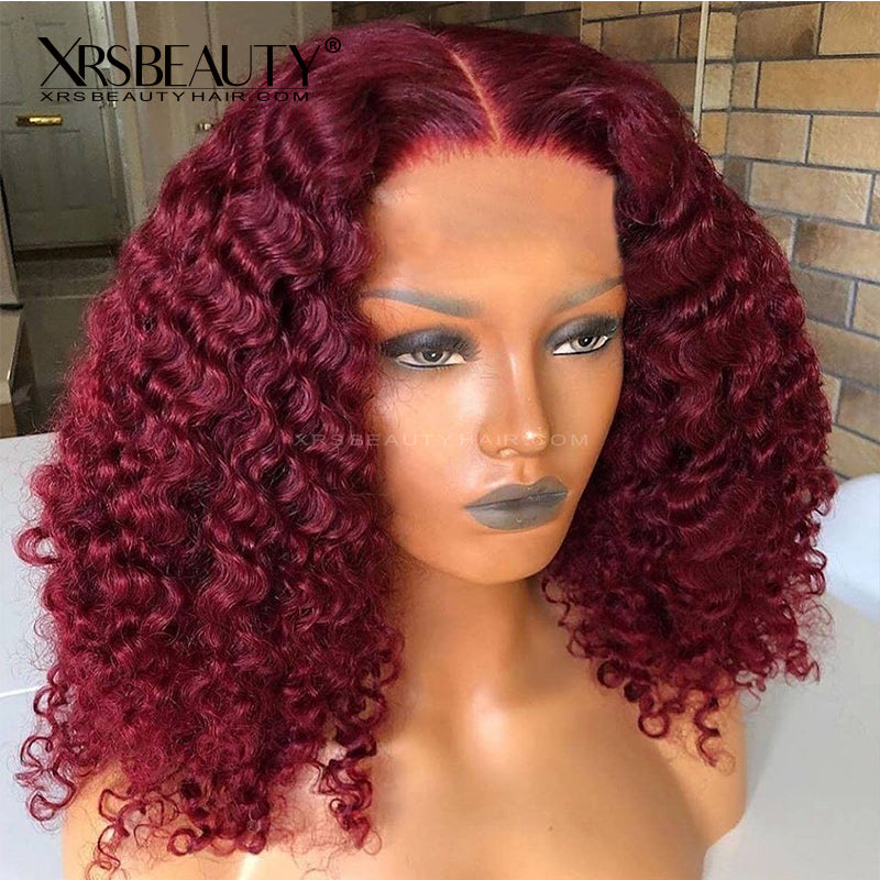 Xrs Beauty Hair Burgundy 99J Tight Curly Lace Human Hair Wig Pre Plucked Natural Hairline [CFW45]