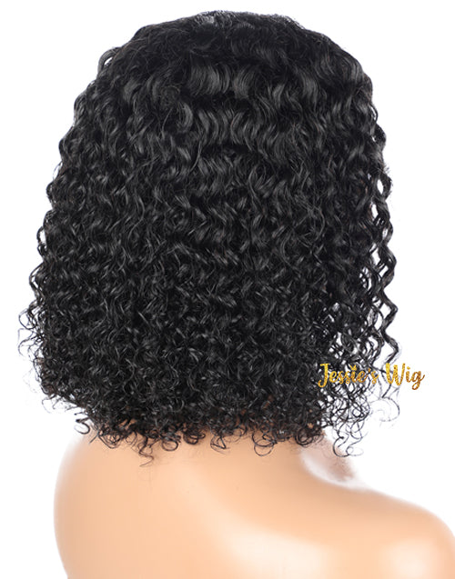 Jessies Wig Thin V Part Wig Curly Short Bob Human Hair Wigs No Leave-Out 180% Density