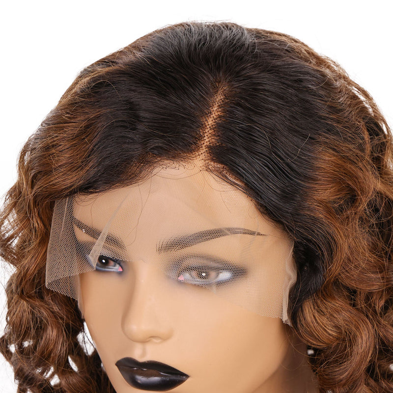 Xrs Beauty Hair Ombre Brown With Dark Roots Loose Wave 13x4 Front Lace Wig 1b4 Pre Plucked With [CXW38]