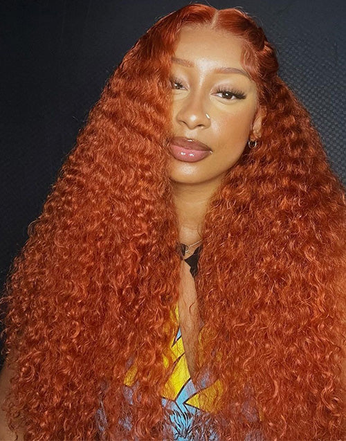 Jessies Wig TIKTOK #350 Ginger Color Curly 13x4 Lace Wig Glueless Pre Plucked Human Hair Wigs