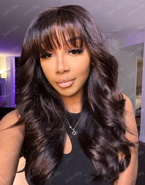 Jessies Wig Glueless 13x5 Body Wave Lace Front Wig With Bangs Crystal HD Lace Human Hair Wig