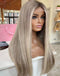 Jessies Wig Glueless Highlight Ash Blonde With Grey Roots Ombre Colored Straight 13x4 Lace Frontal Wig