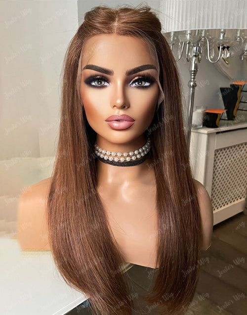 Jessies Wig Brown Color Straight 13x4 Lace Front Wig Glueless HD Lace Human Hair Wig