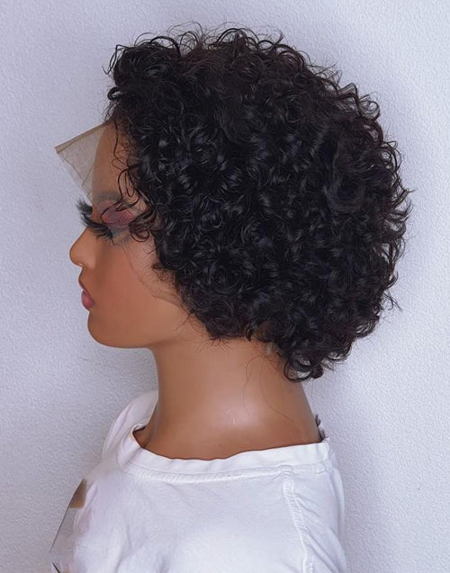 Jessies Wig Natural Black Short Curly Pixie Cut Wigs 13x1 Lace Front Human Hair Wigs