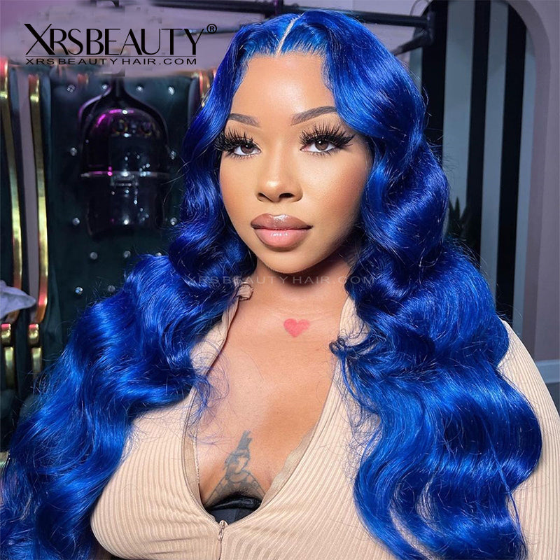 Xrs Beauty Hair Blue Lace Front Wig Body Wave Virgin Human Hair Pre plucked Natural Hairline [CFW51]