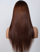 Jessies Wig Ombre Dark Brown Straight Layer Cut 13x4 Lace Frontal Wig With Black Roots Human Hair Glueless Wig