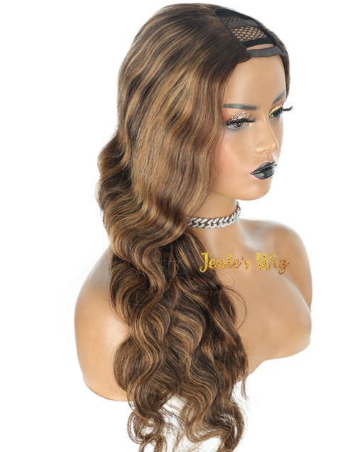 Jessies Wig Highlight Brown U Part Wig Glueless Body Wave P4/27