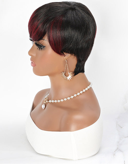 Jessies Wig Ombre Red Short Bob Straight Pixie Cut Full Machine Made Wig With Bangs Non Lace Wig