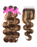 Jessies Wig 30inch Balayage Highlight Human Hair Bundles With Closure Ombre Honey Blonde Body Wave Hair