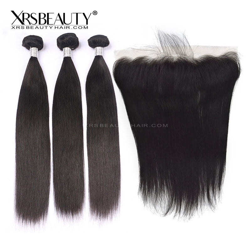 Xrs Beauty Hair 3 Straight Human Hair Bundles with 13x4 Lace Frontal [FW03]