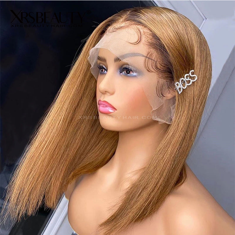 Xrs Beauty Hair 4/27 Ombre Honey Blonde Bob Front Lace Wig Human Hair Bleached Knots [BOB39]