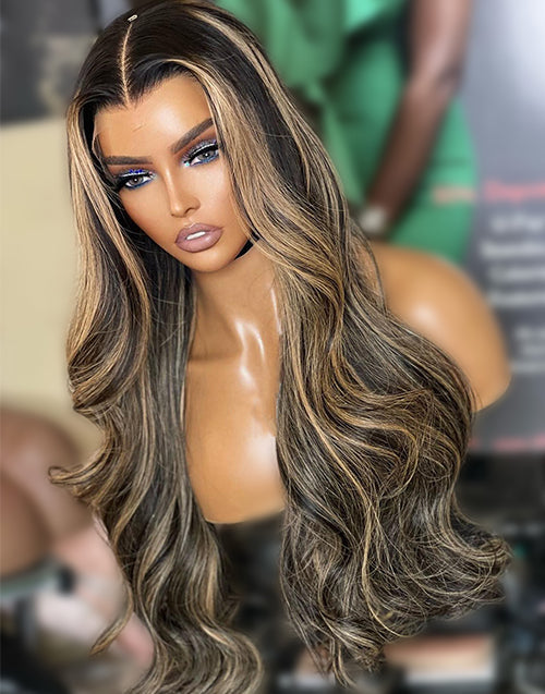 Jessies Wig Glueless Crystal HD Lace Balayage Wavy 13x4 Lace Front Wig Human Hair Wig