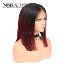 Xrs Beauty Hair Burgundy Bob Wig With Dark Roots Straight Lace Front 14 inches Human Hair [BOB09]