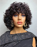 Jessies Wig Bouncy Curly Double Drawn Human Hair Wig With Bangs Rose Curly Hair Natural Black Color