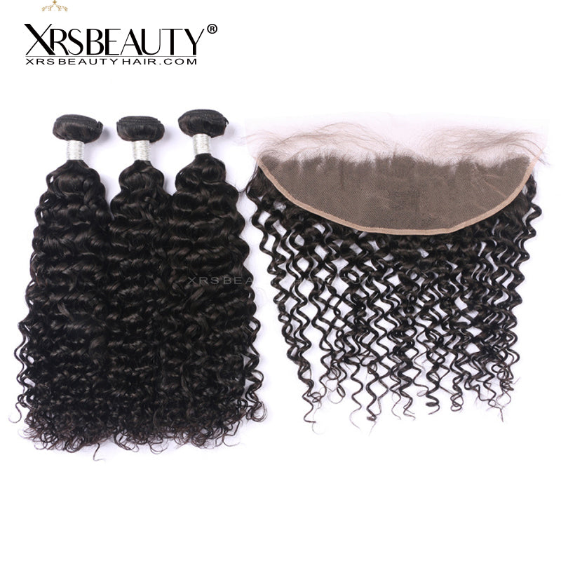 Xrs Beauty Hair Deep Curly Virgin Hair 3 Bundles with13x4 Lace Frontal [FW02]