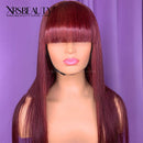 Xrs Beauty Hair Burgundy Wig with Bangs Long Straight Human Hair 13x4 Lace Front Wig [CFW05]