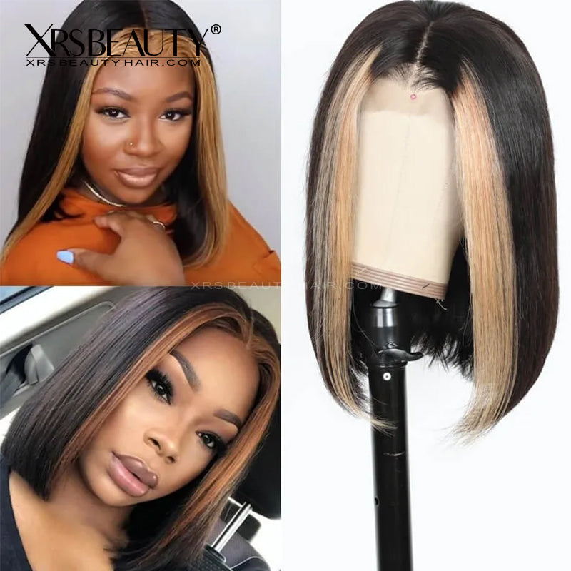 Xrs Beauty Hair Honey Blonde Highlights 14 Inch Bob Lace Front Wig [BOB11]