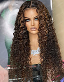 Jessies Wig Glueless Crystal HD Lace Highlight Brown Curly 13x4 Lace Front Wig Human Hair Wig