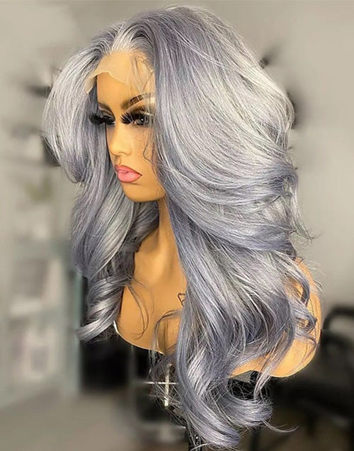 Jessies Wig Ice Grey Color Wavy 13x4 Lace Front Wigs Glueless 4x4 Lace Human Hair Wig