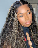 Jessies Wig Highlight Balayage Blonde With Black Root Water Wave 13x4 Lace Front Human Hair Wig Glueless Wig