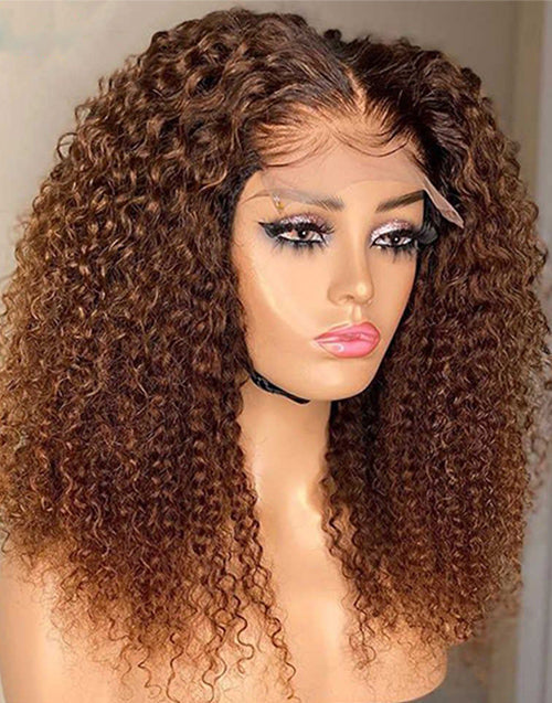 Jessies Wig Glueless Transparent Lace Brown Curly 13x4 Lace Front Wig 5x5 Lace Human Hair Wig