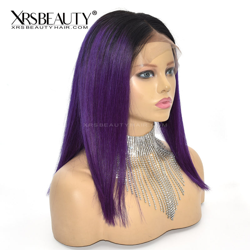 Xrs Beauty Hair Straight Violet Human Hair Bob Wig With Dark Roots [BOB16]