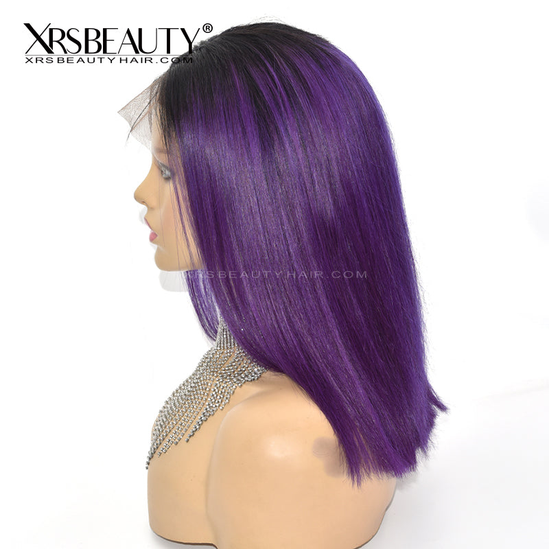 Xrs Beauty Hair Straight Violet Human Hair Bob Wig With Dark Roots [BOB16]