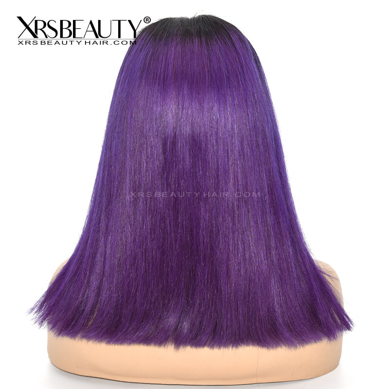 Xrs Beauty Hair Straight Violet Human Hair Bob Wig With Dark Roots [BOB16]