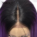 Xrs Beauty Hair Straight Violet Human Hair Bob Wig With Dark Roots [BOB16]