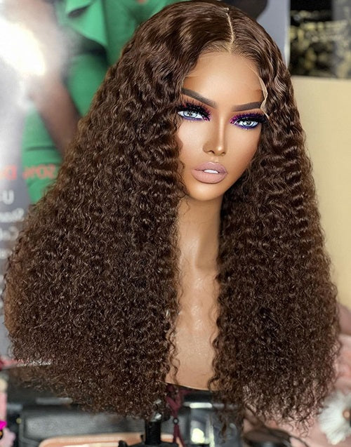 Jessies Wig Dark Brown Curly 13x4 Lace Front Wig HD Lace Glueless 4x4 Lace Wig Human Hair Wigs