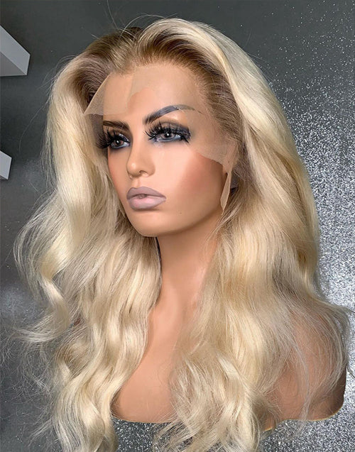 Jessies Wig 4/613 Ombre Blonde Body Wave Lace Front Wigs With Chocolate Brown Roots