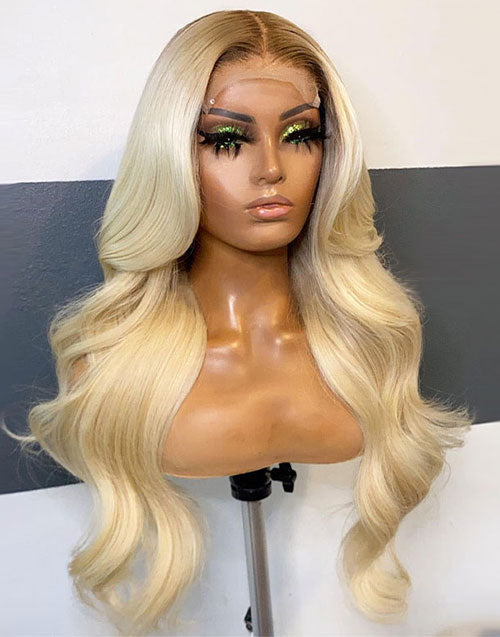 Jessies Wig 4/613 Ombre Blonde Body Wave Lace Front Wigs With Chocolate Brown Roots